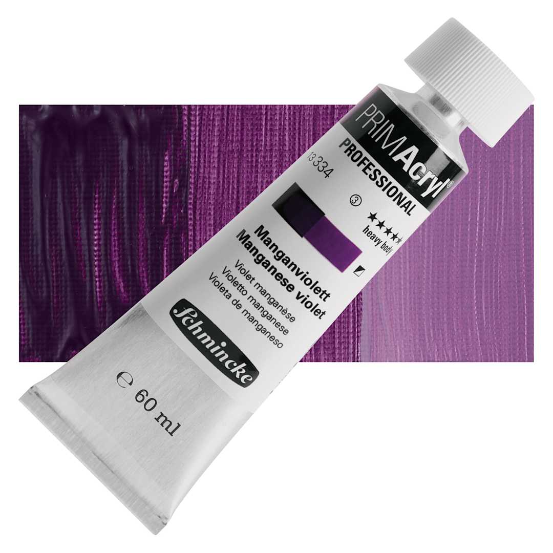 Open in modal - Schmincke Primacryl Professional Acrylic Paint - Manganese Violet, 60 ml Tube and swatch