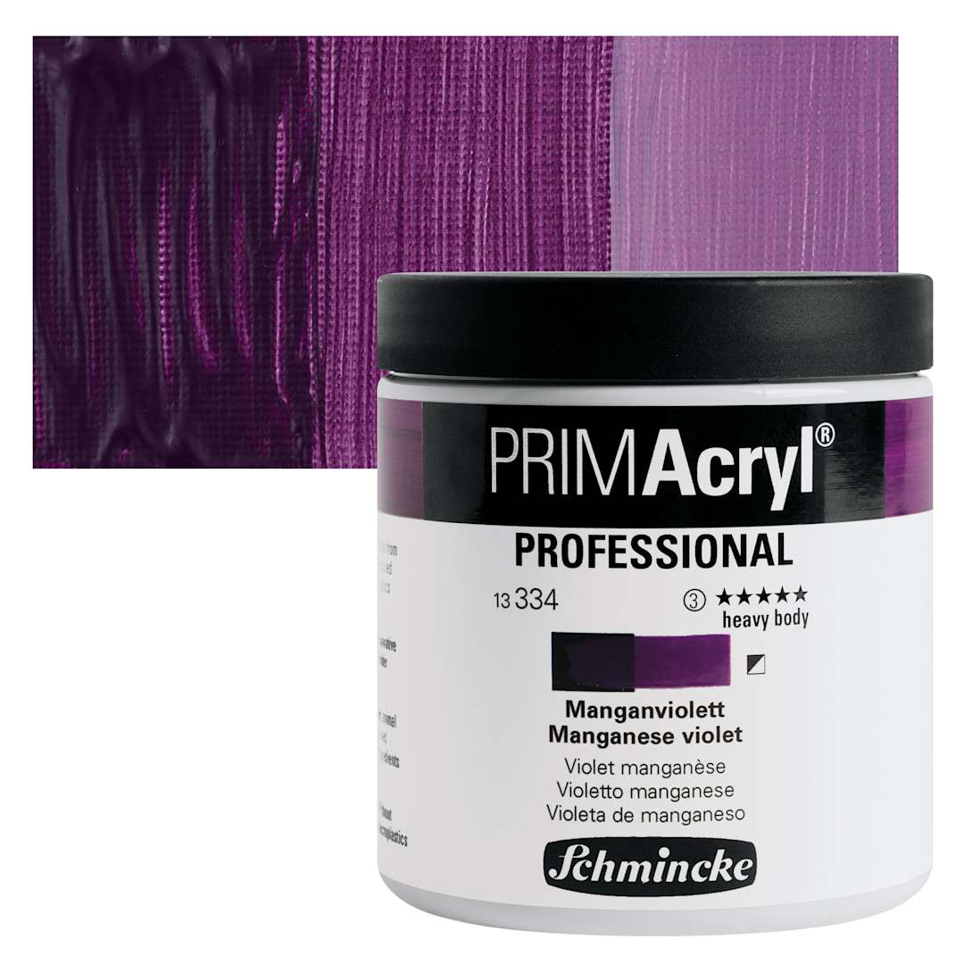 Open in modal - Schmincke Primacryl Professional Acrylic Paint - Manganese Violet, 237 ml Jar and swatch