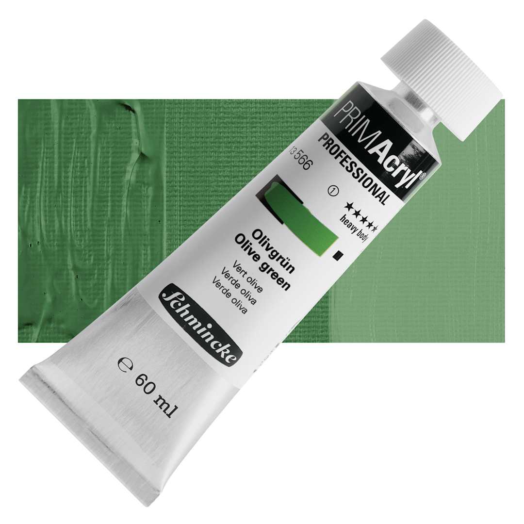 Open in modal - Schmincke Primacryl Professional Acrylic Paint - Olive Green, 60 ml Tube and swatch