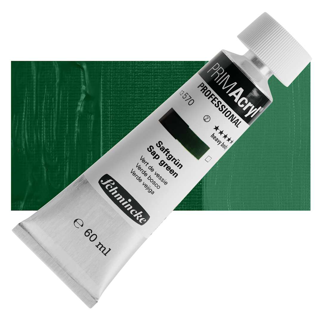 Open in modal - Schmincke Primacryl Professional Acrylic Paint - Sap Green, 60 ml Tube and swatch