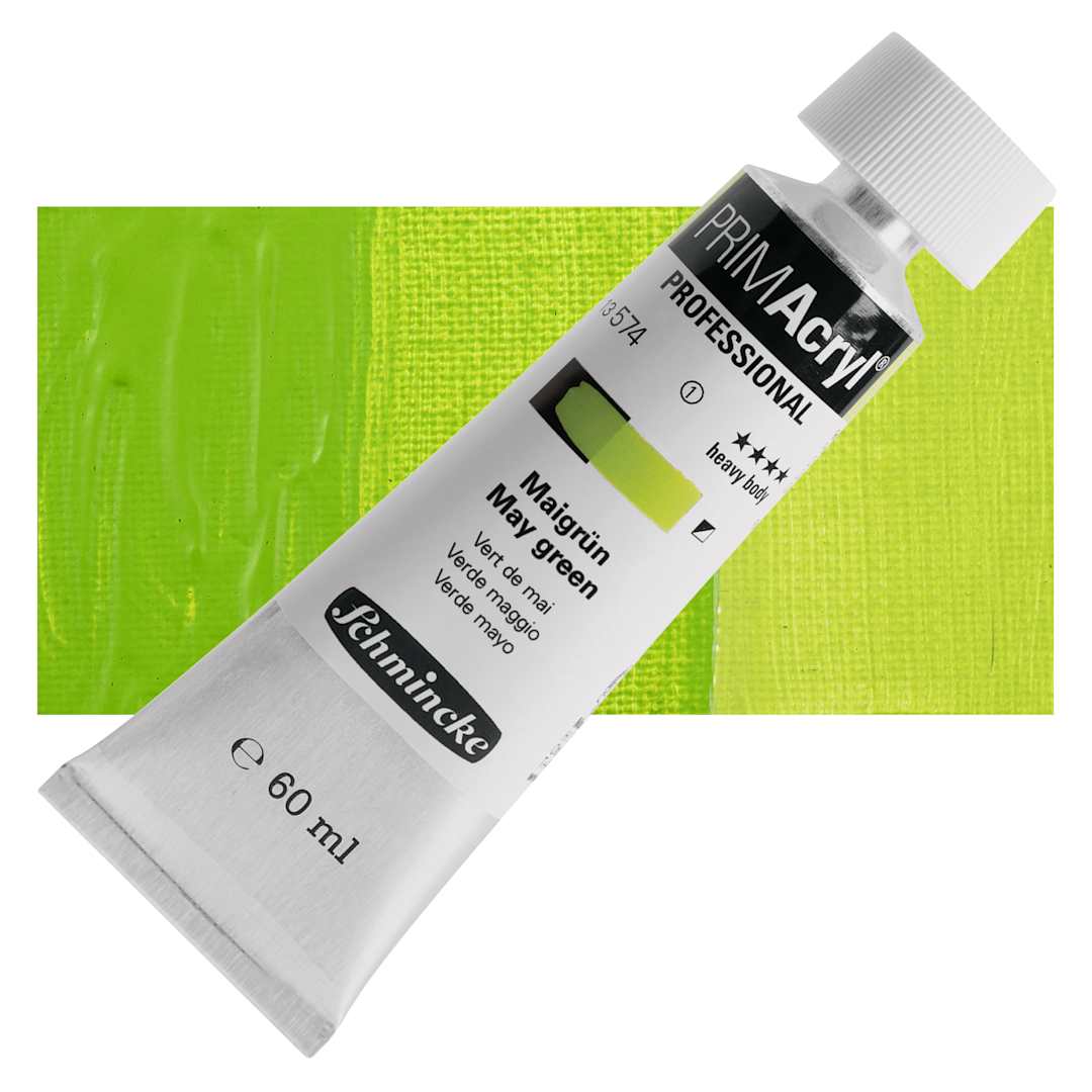 Open in modal - Schmincke Primacryl Professional Acrylic Paint - May Green, 60 ml Tube and swatch