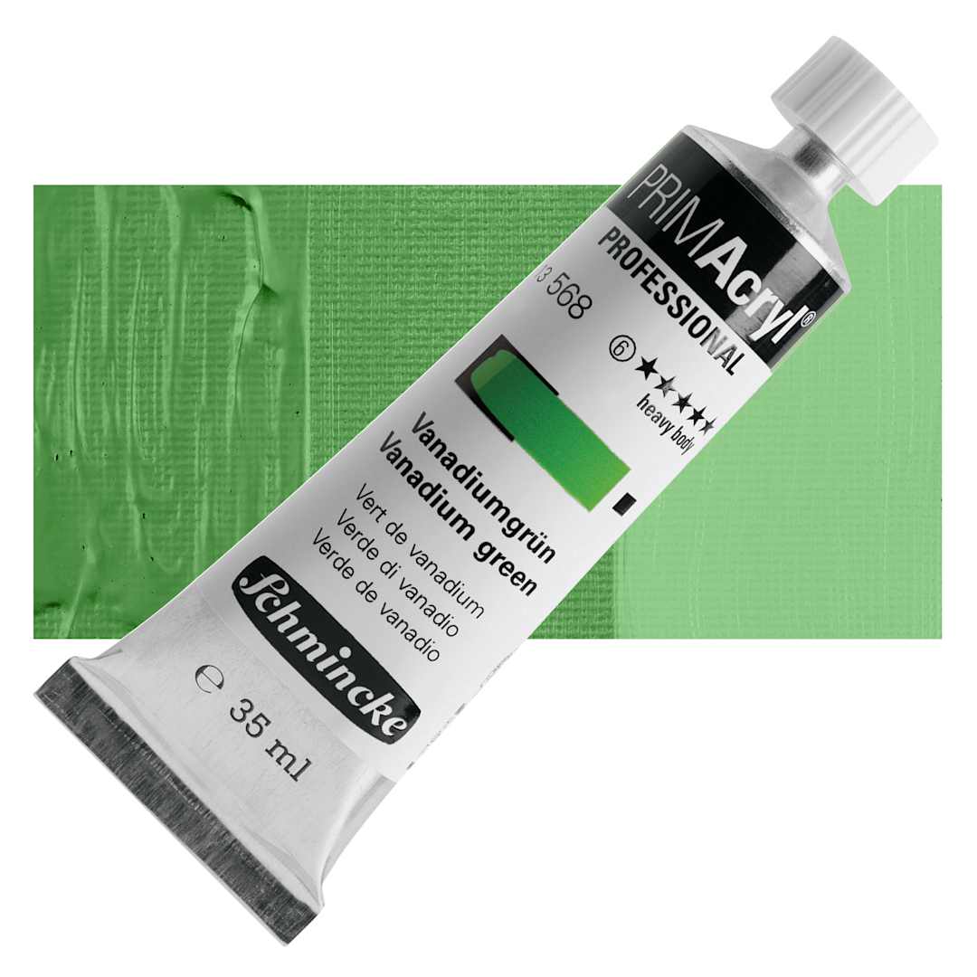 Open in modal - Schmincke Primacryl Professional Acrylic Paint - Vanadium Green, 35 ml Tube and swatch