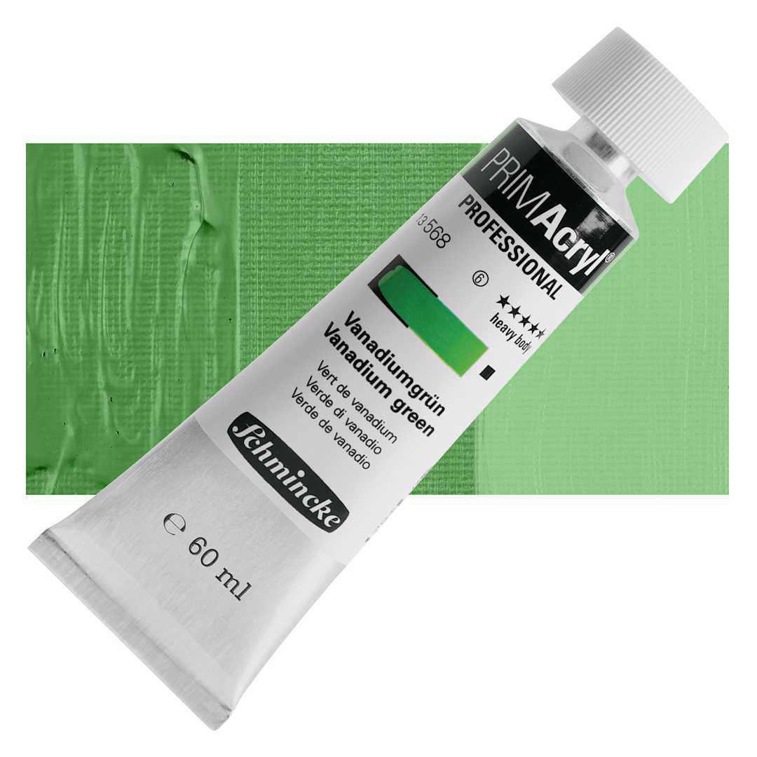 Open in modal - Schmincke Primacryl Professional Acrylic Paint - Vanadium Green, 60 ml Tube and swatch