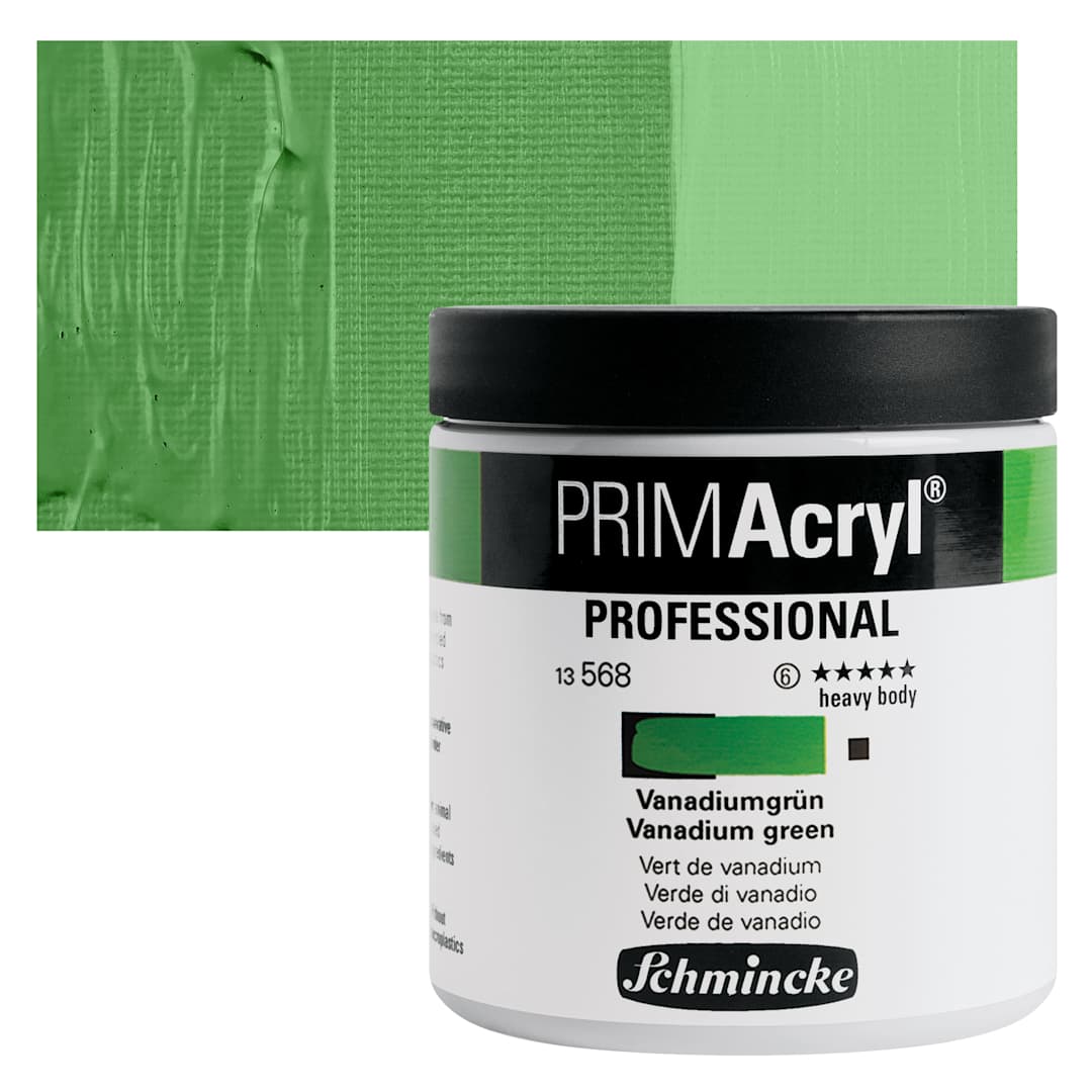 Open in modal - Schmincke Primacryl Professional Acrylic Paint - Vanadium Green, 237 ml Jar and swatch