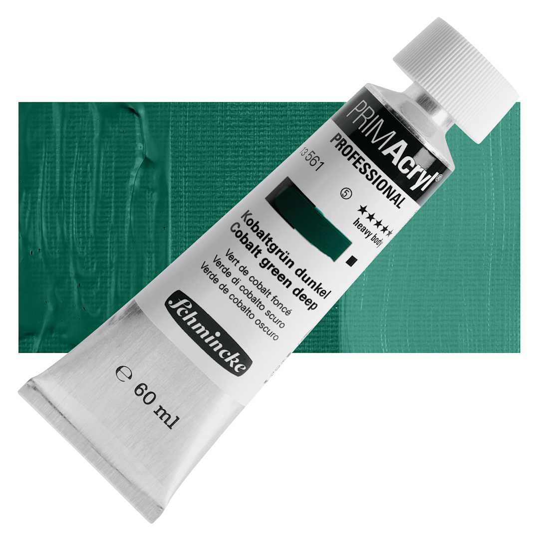 Open in modal - Schmincke Primacryl Professional Acrylic Paint - Cobalt Green Deep, 60 ml Tube and swatch