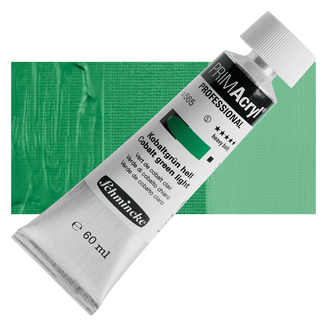 Open in modal - Schmincke Primacryl Professional Acrylic Paint - Cobalt Green Light, 60 ml Tube and swatch