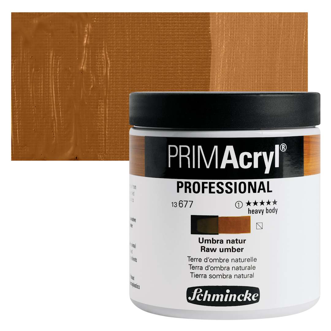 Open in modal - Schmincke Primacryl Professional Acrylic Paint - Raw Umber, 237 ml Jar and swatch