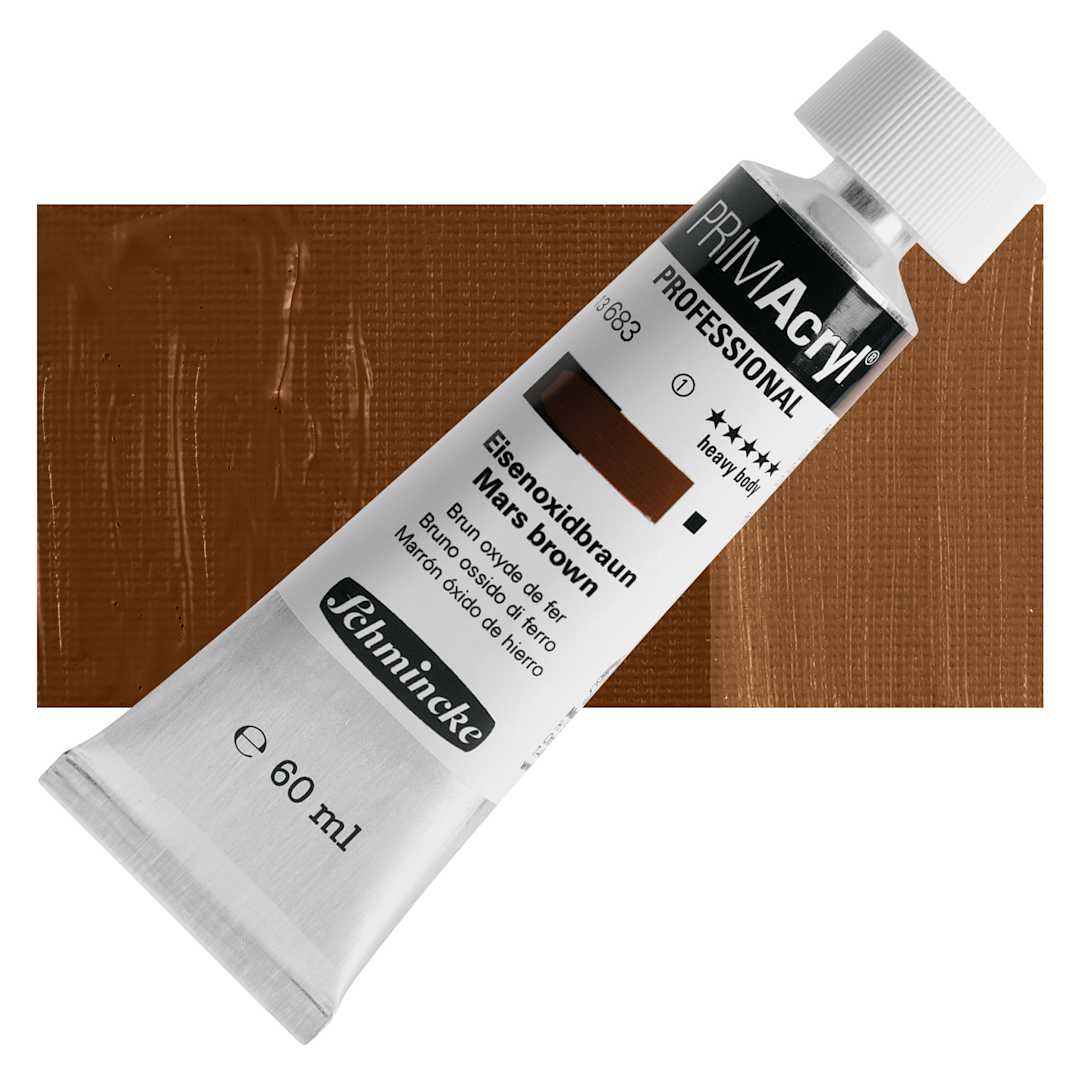 Open in modal - Schmincke Primacryl Professional Acrylic Paint - Mars Brown, 60 ml Tube and swatch