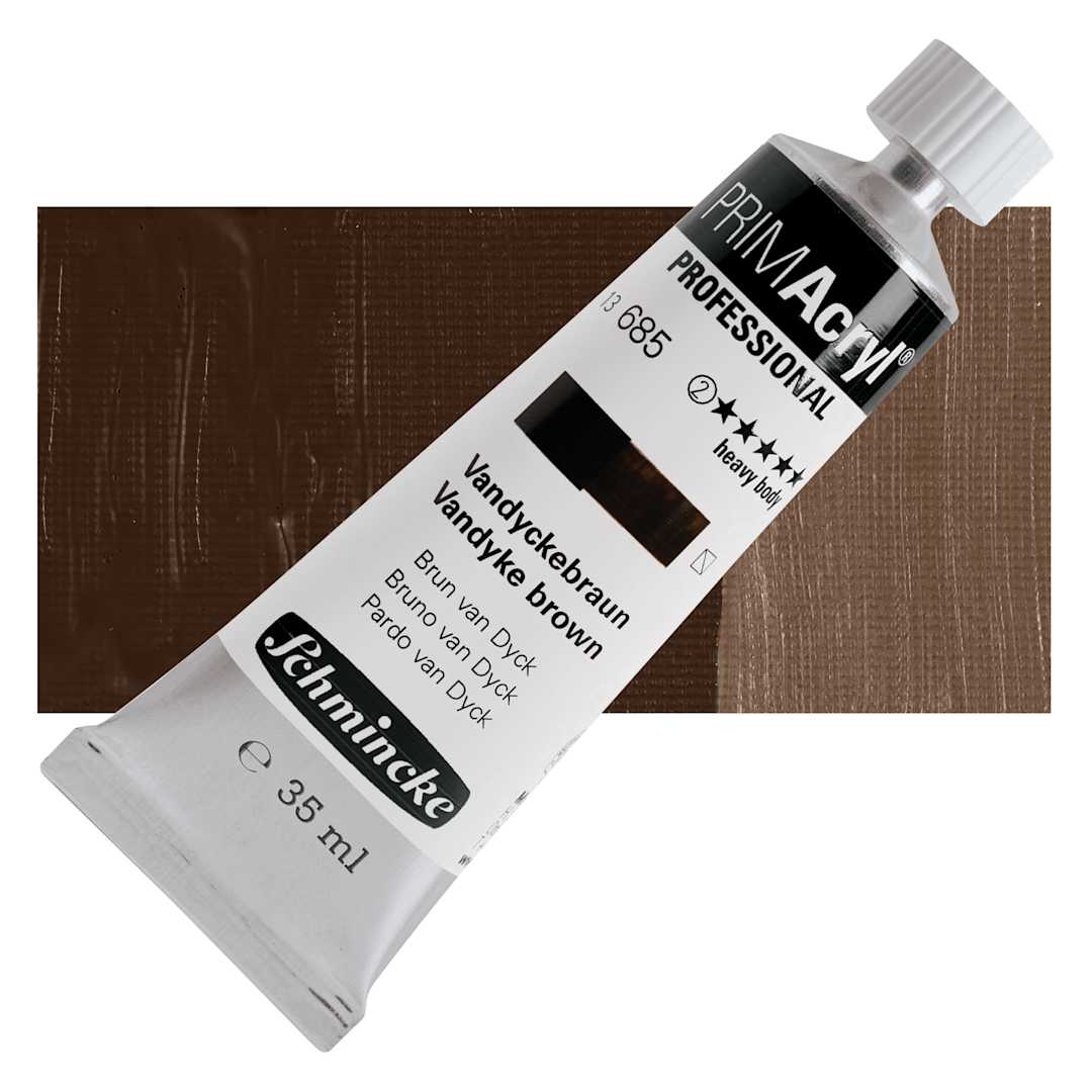 Open in modal - Schmincke Primacryl Professional Acrylic Paint - Vandyke Brown, 35 ml Tube and swatch