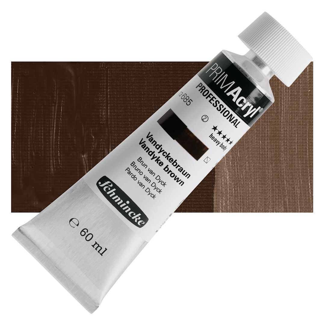Open in modal - Schmincke Primacryl Professional Acrylic Paint - Vandyke Brown, 60 ml Tube and swatch