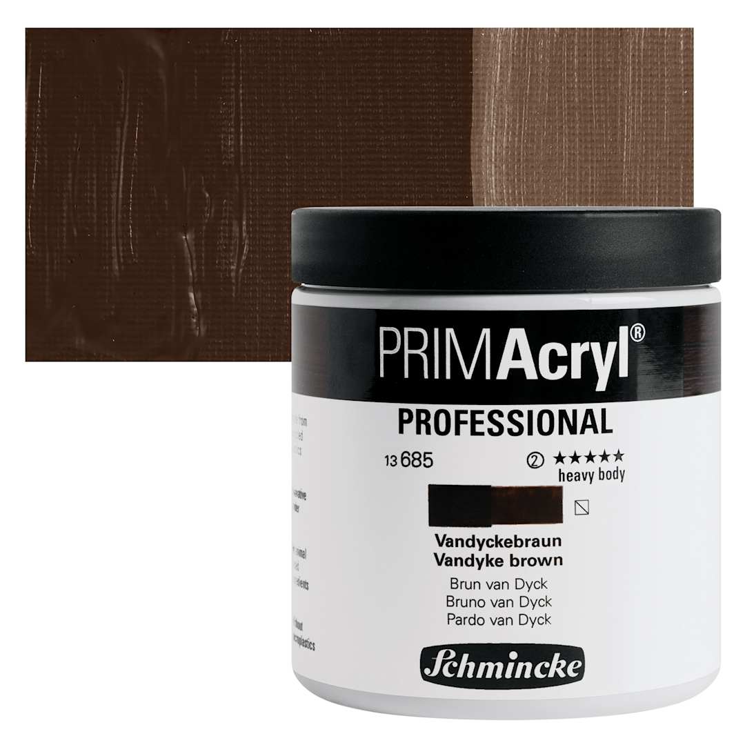 Open in modal - Schmincke Primacryl Professional Acrylic Paint - Vandyke Brown, 237 ml Jar and swatch