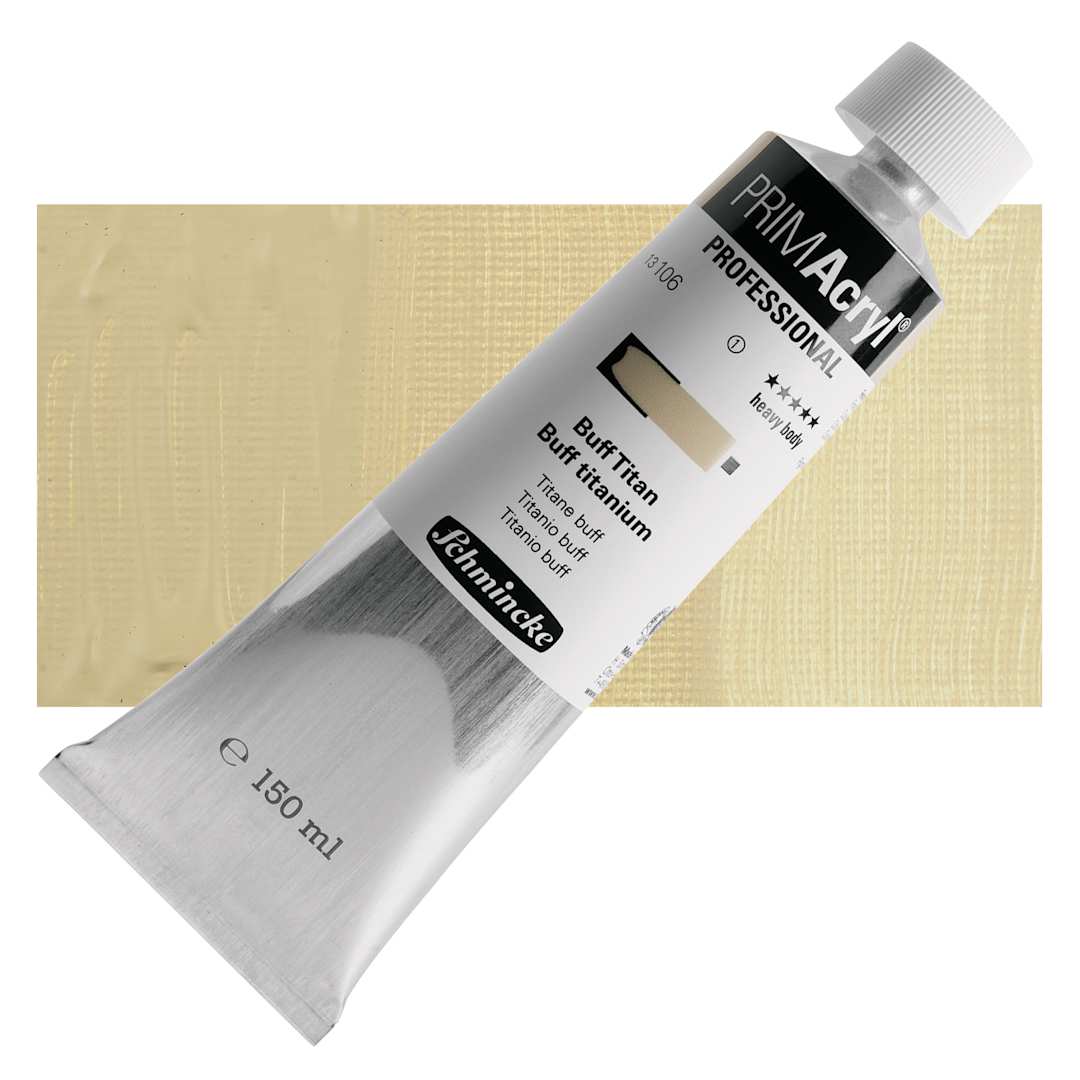 Open in modal - Schmincke Primacryl Professional Acrylic Paint - Buff Titanium, 150 ml Tube and swatch