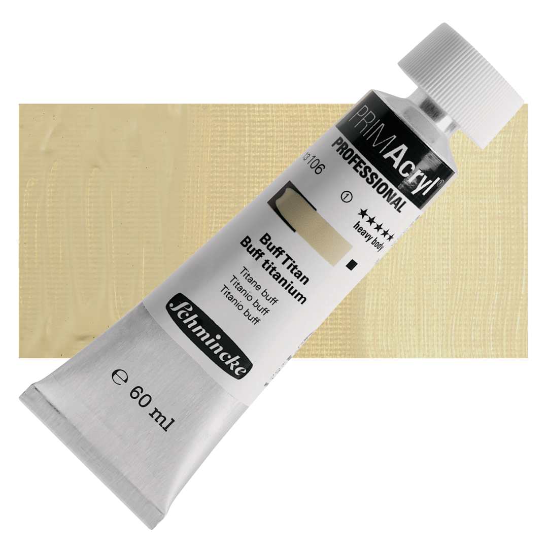 Open in modal - Schmincke Primacryl Professional Acrylic Paint - Buff Titanium, 60 ml Tube and swatch