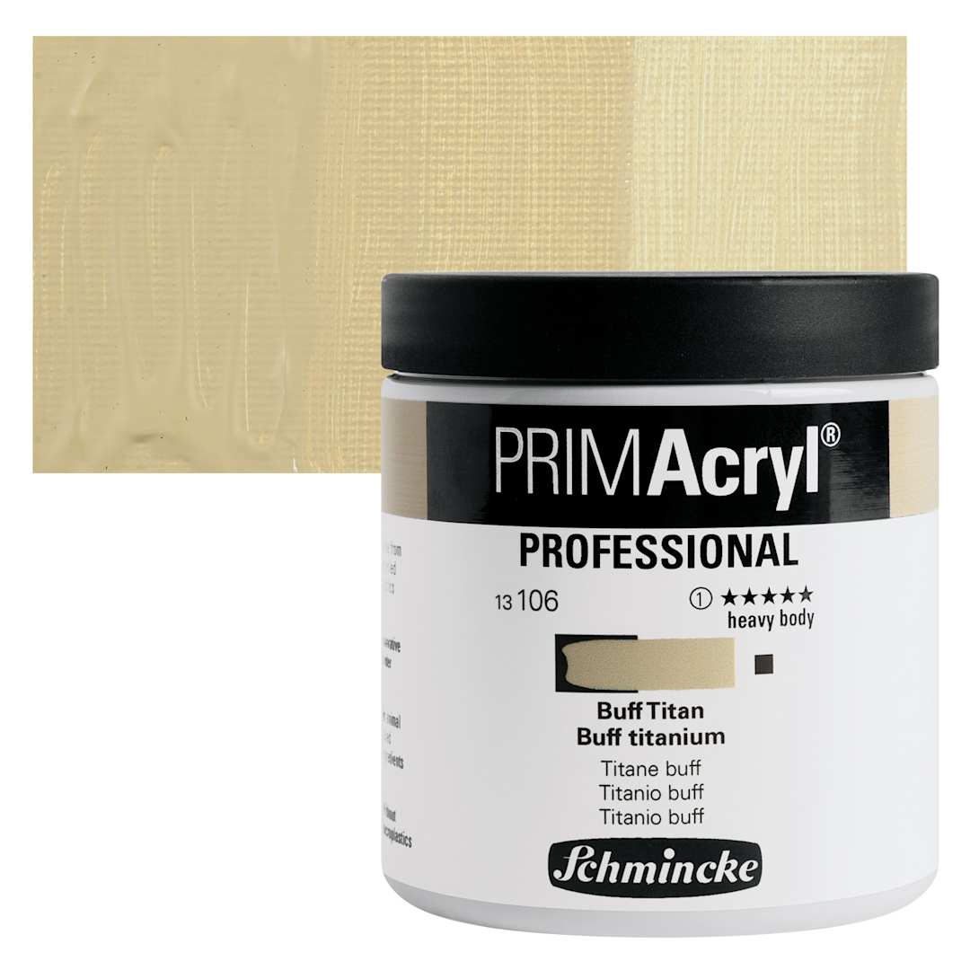 Open in modal - Schmincke Primacryl Professional Acrylic Paint - Buff Titanium, 237 ml Jar and swatch
