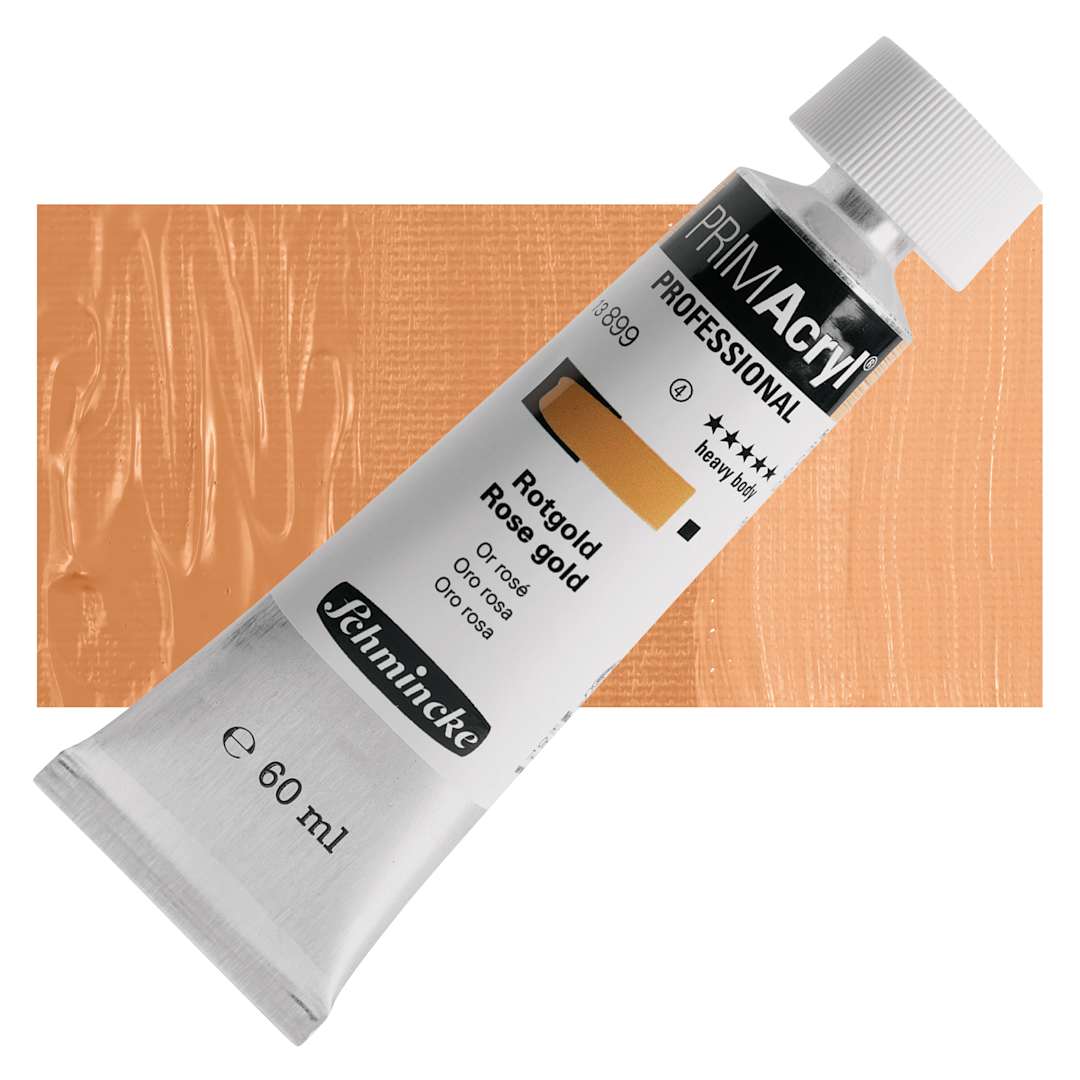 Open in modal - Schmincke Primacryl Professional Acrylic Paint - Rose Gold, 60 ml Tube and swatch