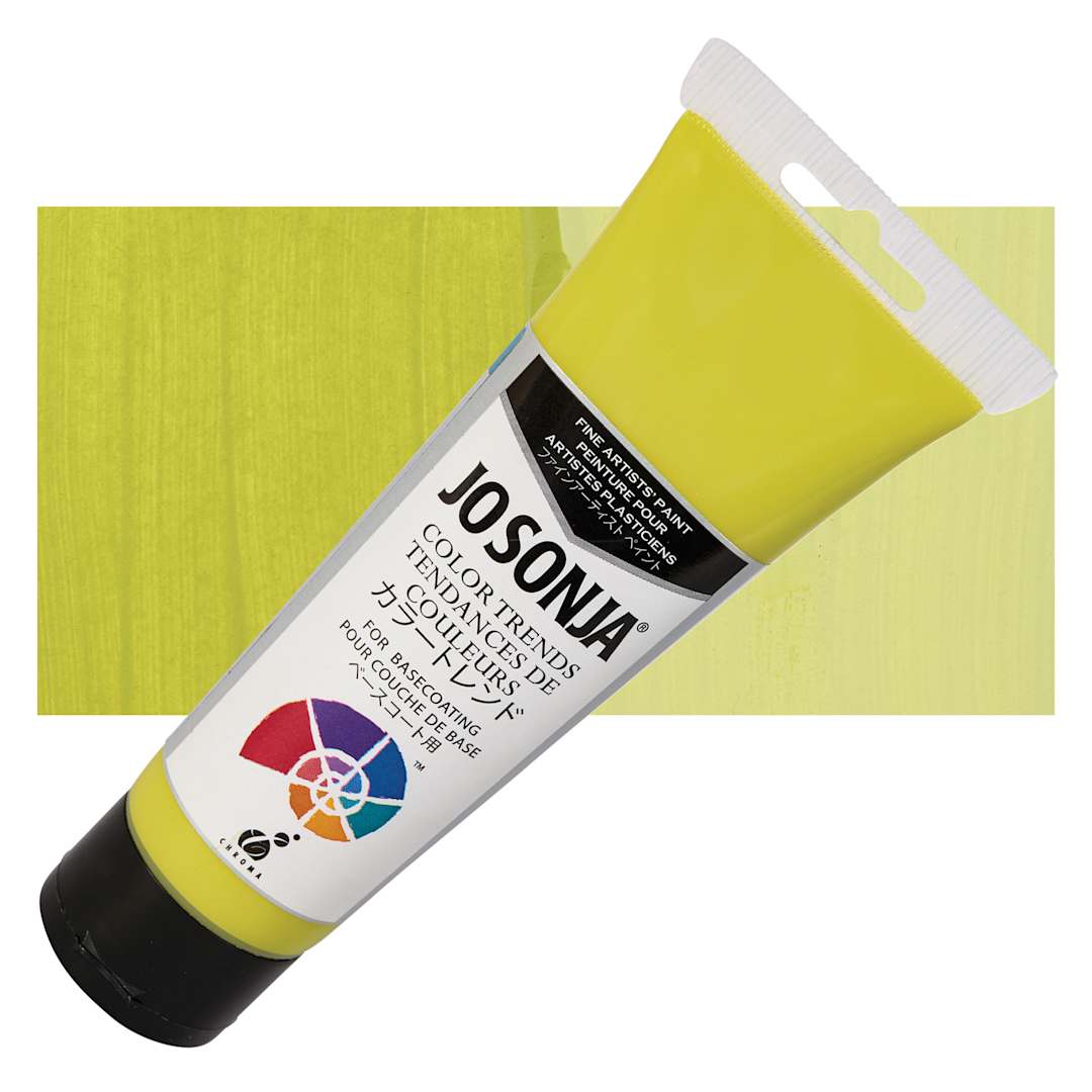 Open in modal - Chroma's Jo Sonja Color Trends Acrylic Paint - Tree Frog Green - Tube and Swatch