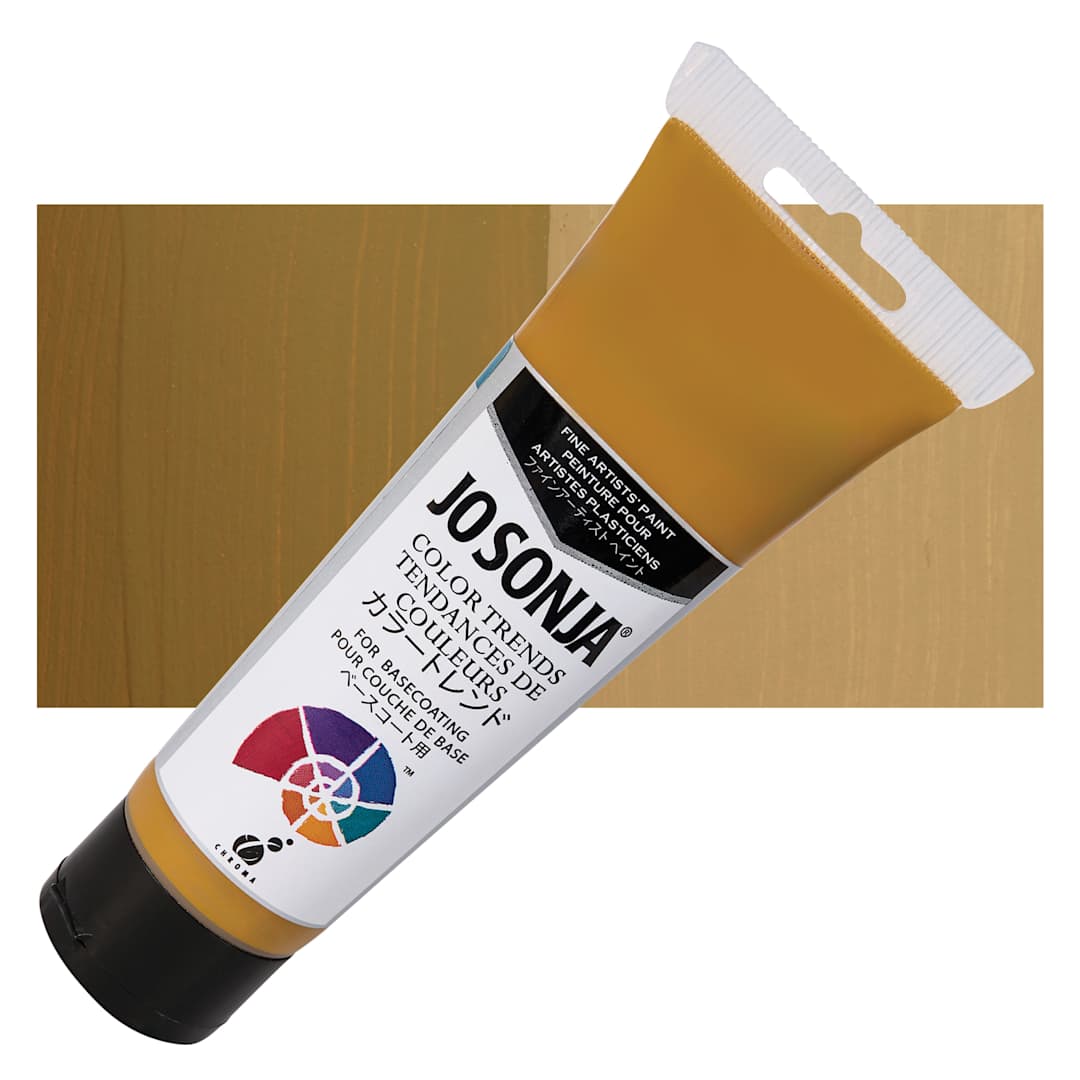 Open in modal - Chroma's Jo Sonja Color Trends Acrylic Paint - Antique Brass - Tube and Swatch