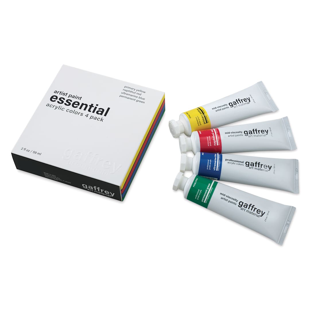 Open in modal - Gaffrey Art Material Standard Body Acrylic Paints - Set of 4, Essential Colors, 59 ml Tube
