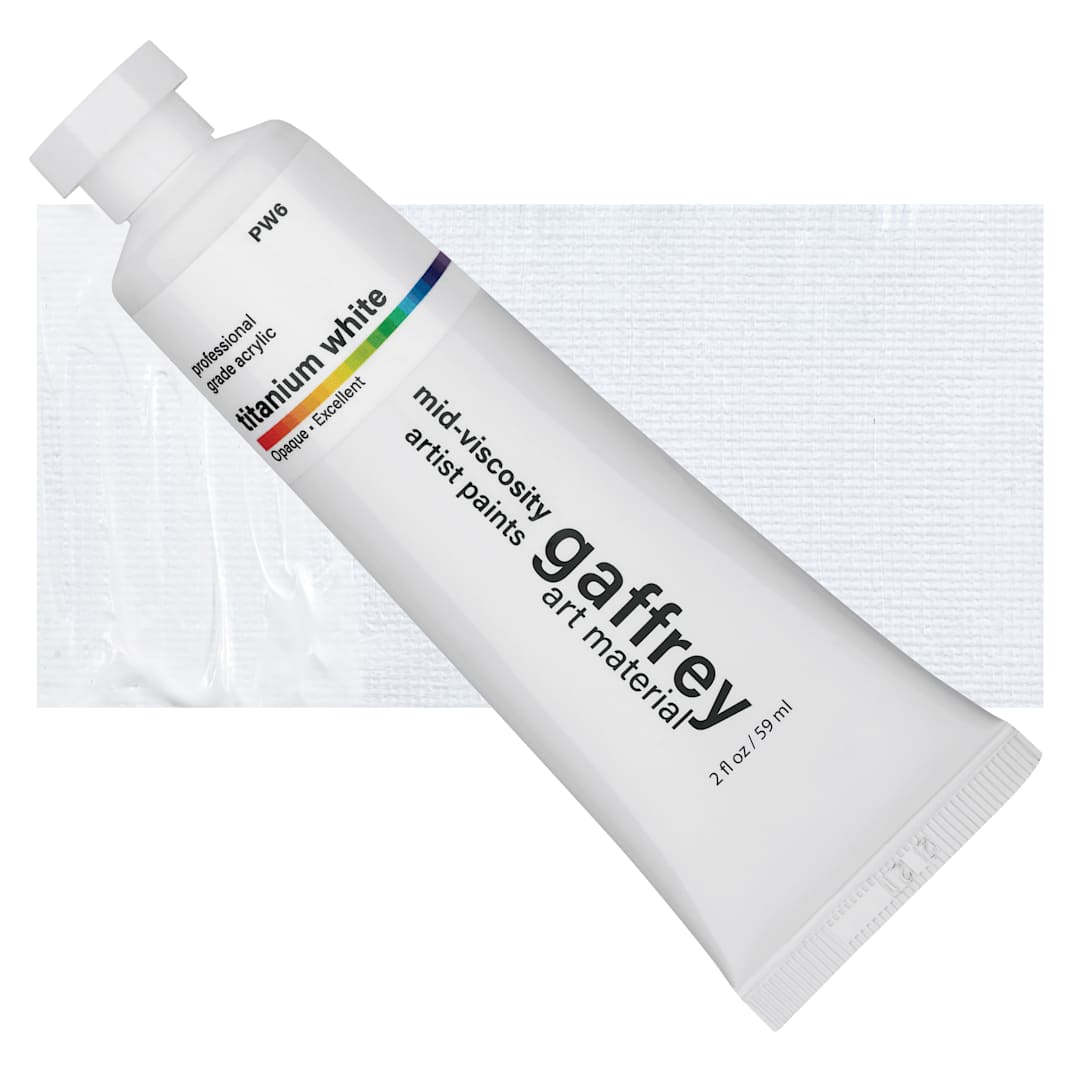 Open in modal - Gaffrey Art Material Standard Body Acrylic Paint - Titanium White, 59 ml tube and swatch