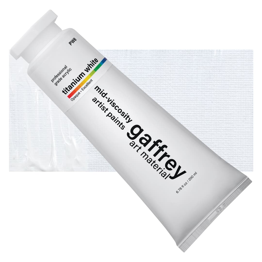 Open in modal - Gaffrey Art Material Standard Body Acrylic Paint - Titanium White, 200 ml tube and swatch