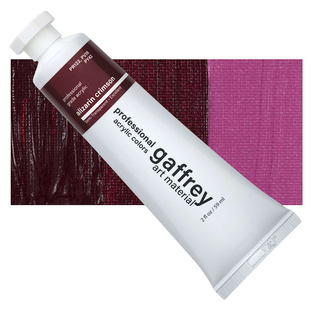 Open in modal - Gaffrey Art Material Standard Body Acrylic Paint - Alizarin Crimson, 59 ml tube and swatch