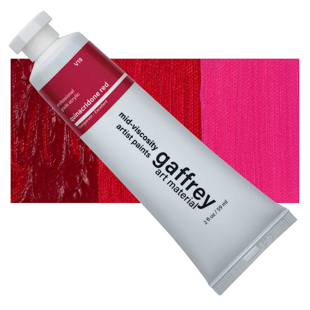 Open in modal - Gaffrey Art Material Standard Body Acrylic Paint - Quinacridone Red, 59 ml tube and swatch