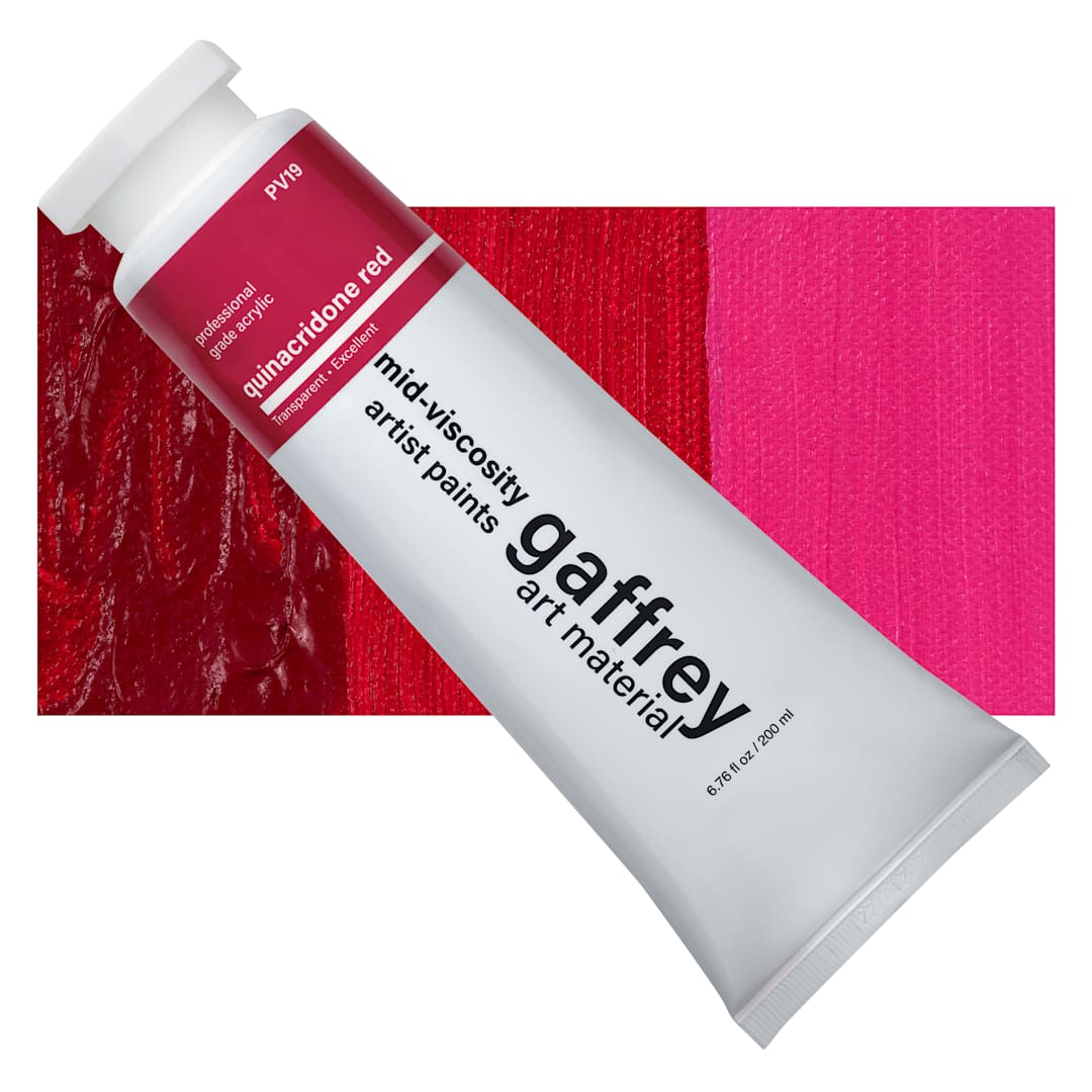 Open in modal - Gaffrey Art Material Standard Body Acrylic Paint - Quinacridone Red, 200 ml tube and swatch