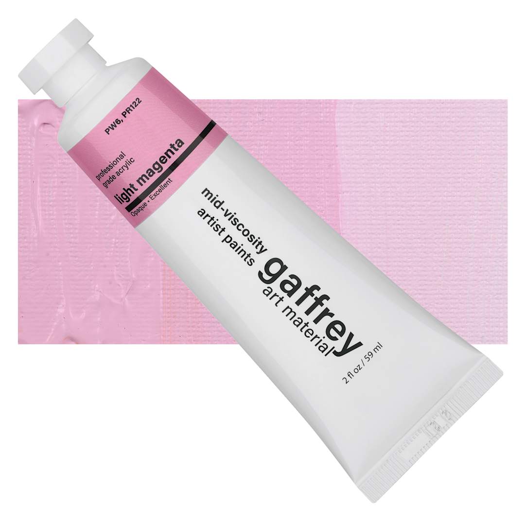 Open in modal - Gaffrey Art Material Standard Body Acrylic Paint - Light Magenta, 59 ml tube and swatch