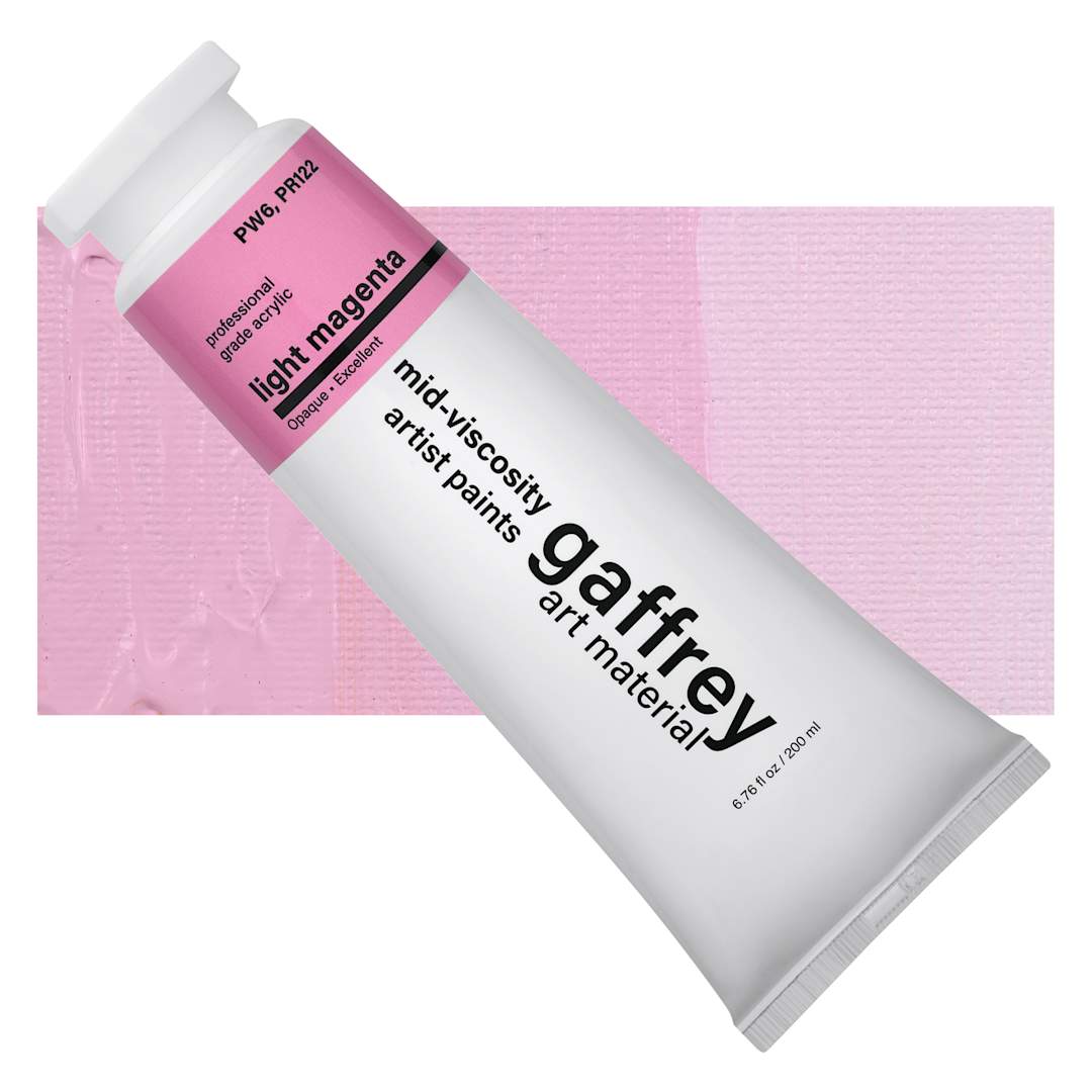 Open in modal - Gaffrey Art Material Standard Body Acrylic Paint - Light Magenta, 200 ml tube and swatch