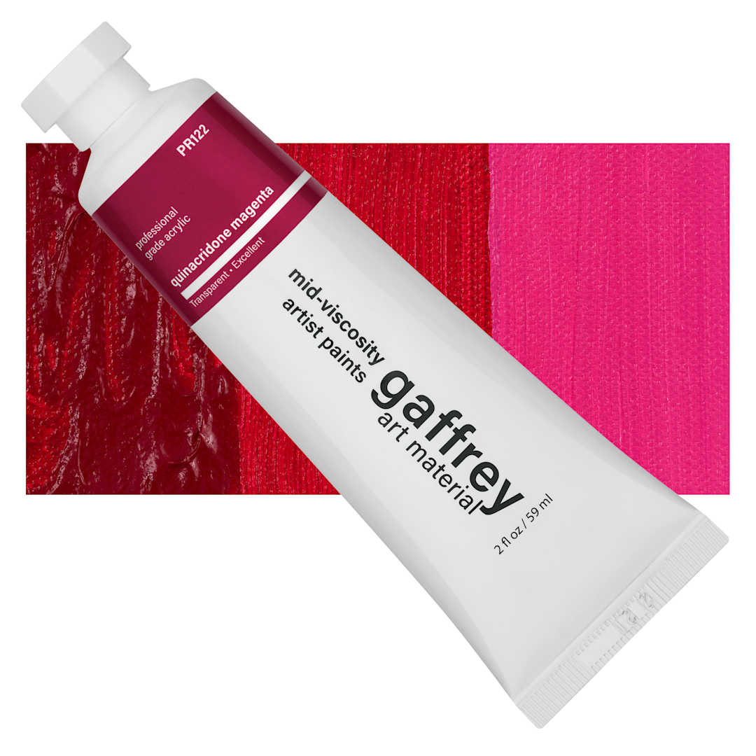 Open in modal - Gaffrey Art Material Standard Body Acrylic Paint - Quinacridone Magenta, 59 ml jar and swatch
