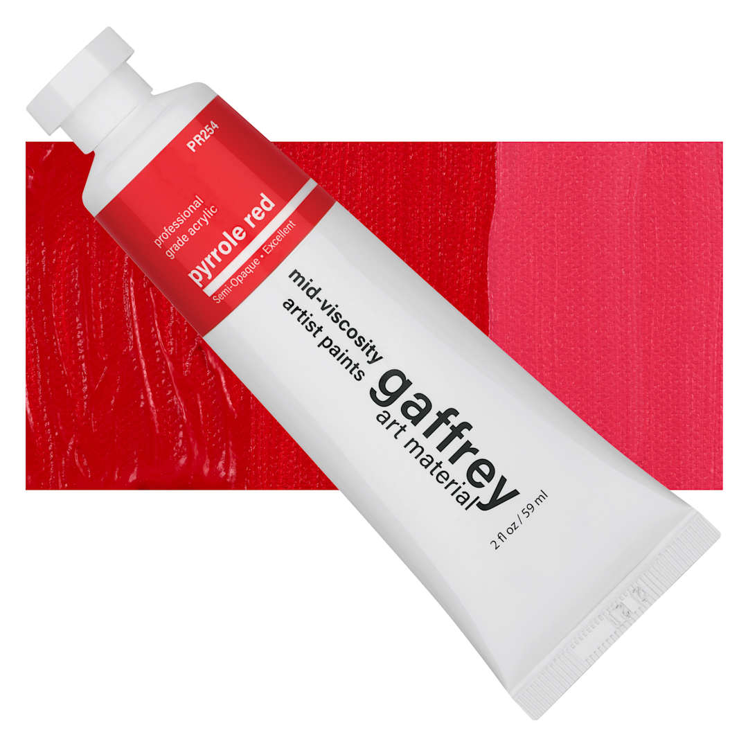 Open in modal - Gaffrey Art Material Standard Body Acrylic Paint - Pyrrole Red, 59 ml tube and swatch