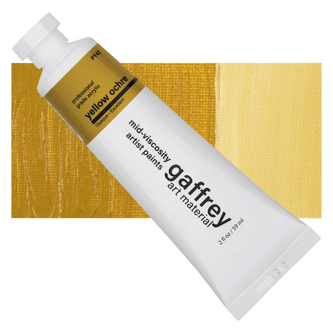 Open in modal - Gaffrey Art Material Standard Body Acrylic Paint - Yellow Ochre, 59 ml tube and swatch