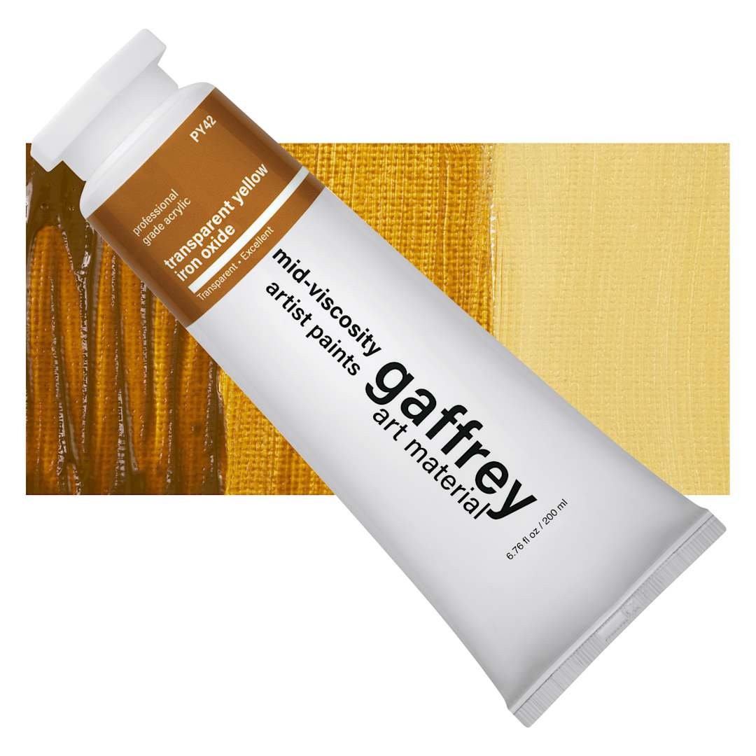 Open in modal - Gaffrey Art Material Standard Body Acrylic Paint - Yellow Iron Oxide, 200 ml tube and swatch