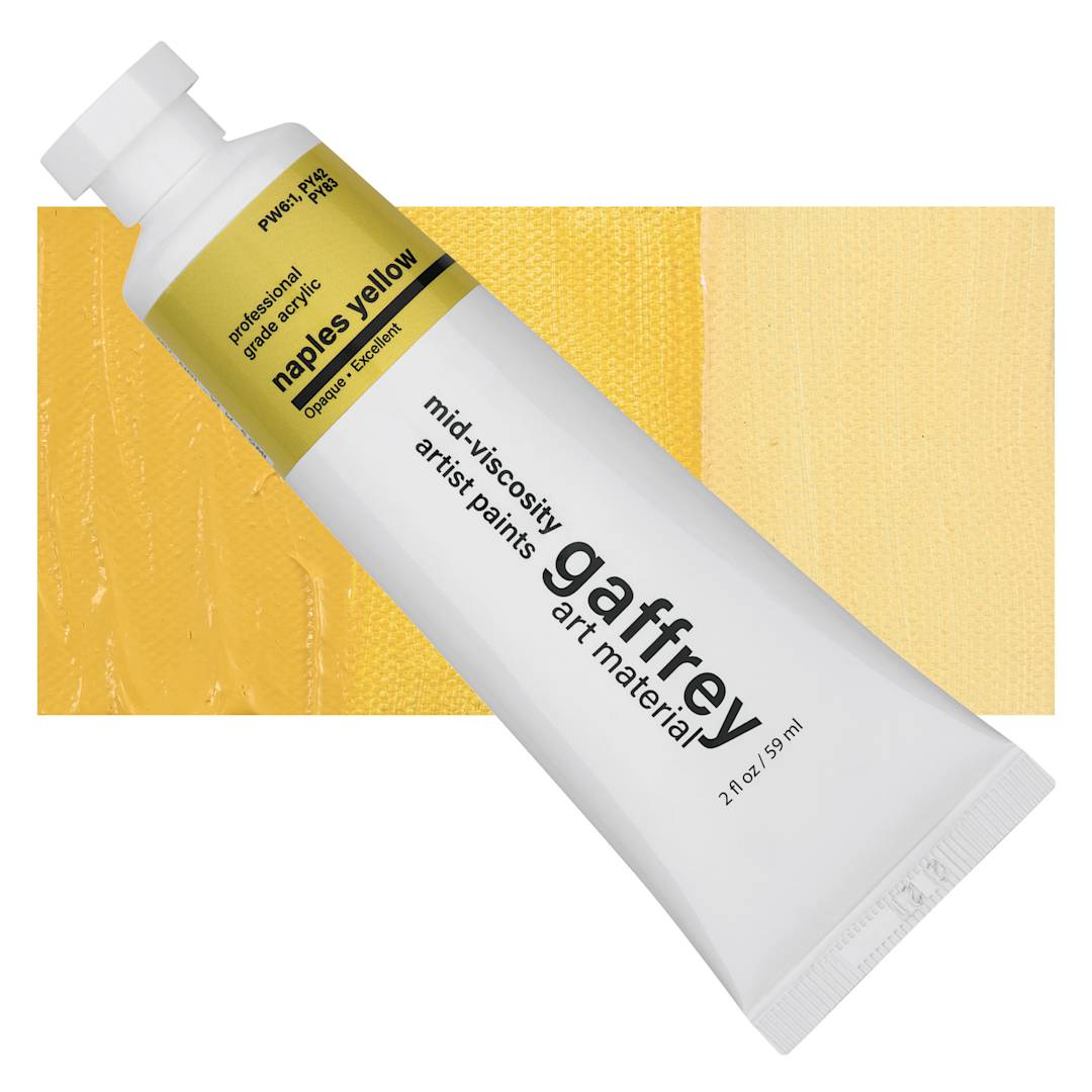 Open in modal - Gaffrey Art Material Standard Body Acrylic Paint - Naples Yellow, 59 ml tube and swatch