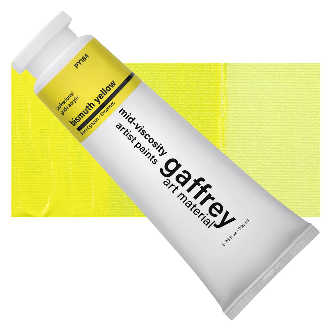 Open in modal - Gaffrey Art Material Standard Body Acrylic Paint - Bismuth Yellow, 200 ml tube and swatch