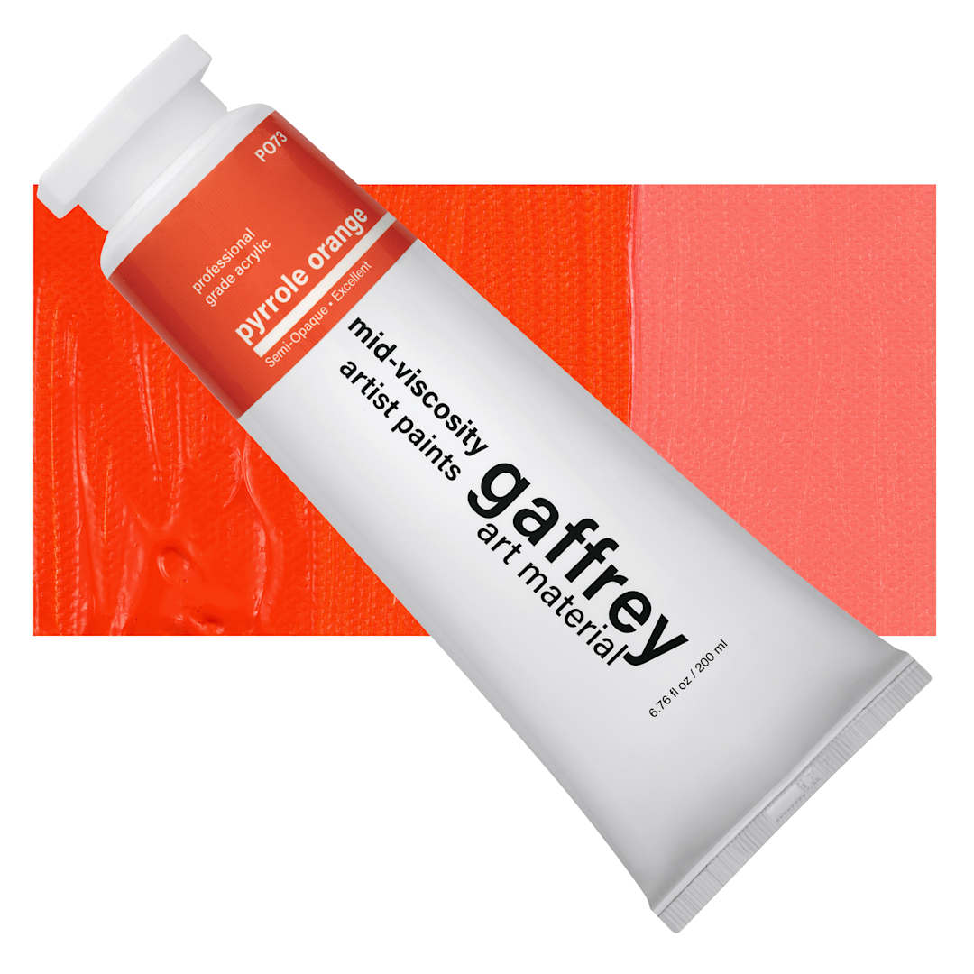 Open in modal - Gaffrey Art Material Standard Body Acrylic Paint - Pyrrole Orange, 200 ml tube and swatch