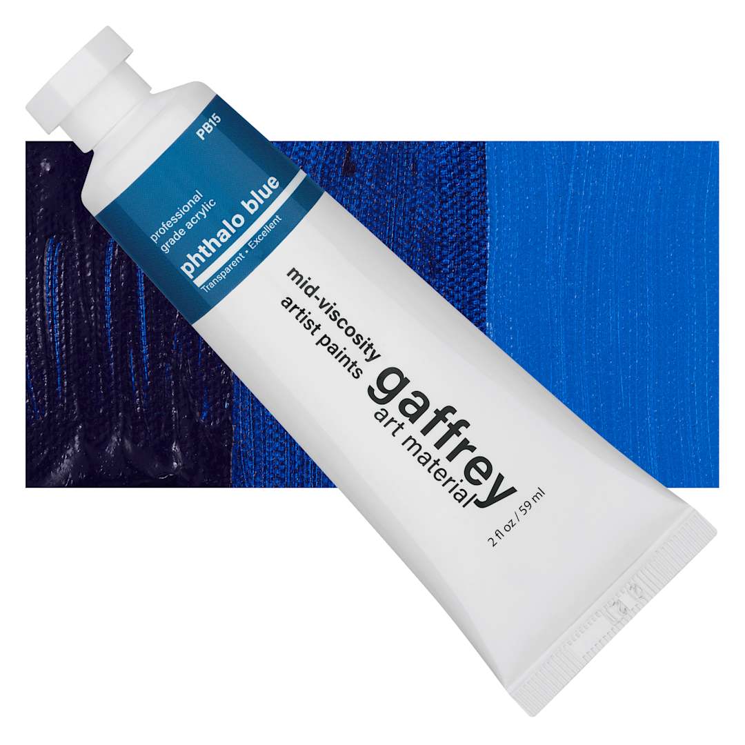 Open in modal - Gaffrey Art Material Standard Body Acrylic Paint - Phthalo Blue, 59 ml tube and swatch