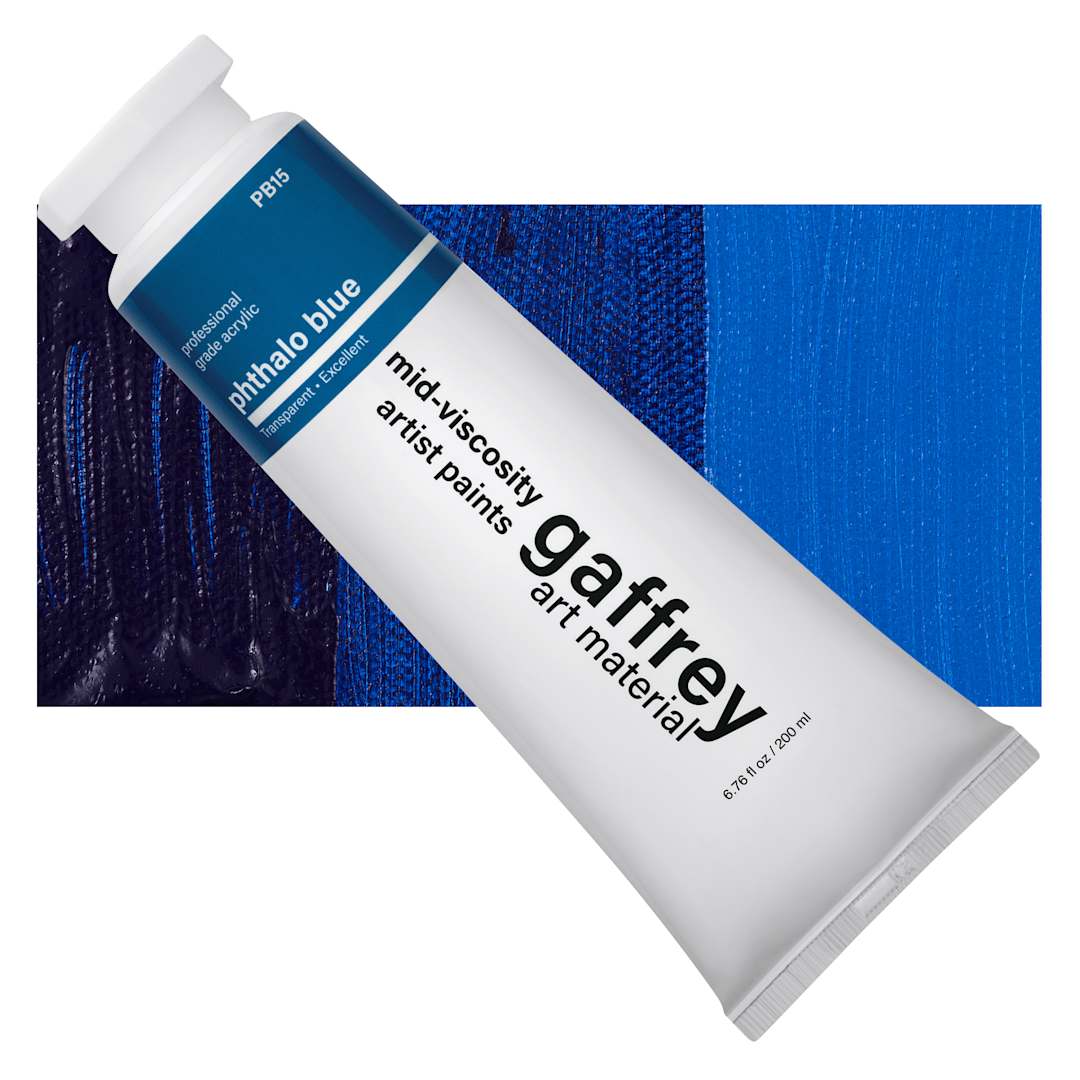 Open in modal - Gaffrey Art Material Standard Body Acrylic Paint - Phthalo Blue, 200 ml tube and swatch