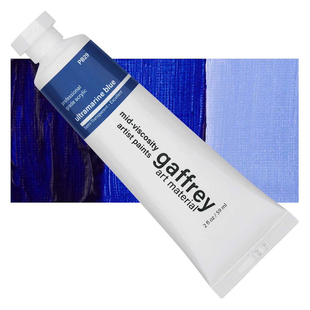 Open in modal - Gaffrey Art Material Standard Body Acrylic Paint - Ultramarine Blue, 59 ml tube and swatch