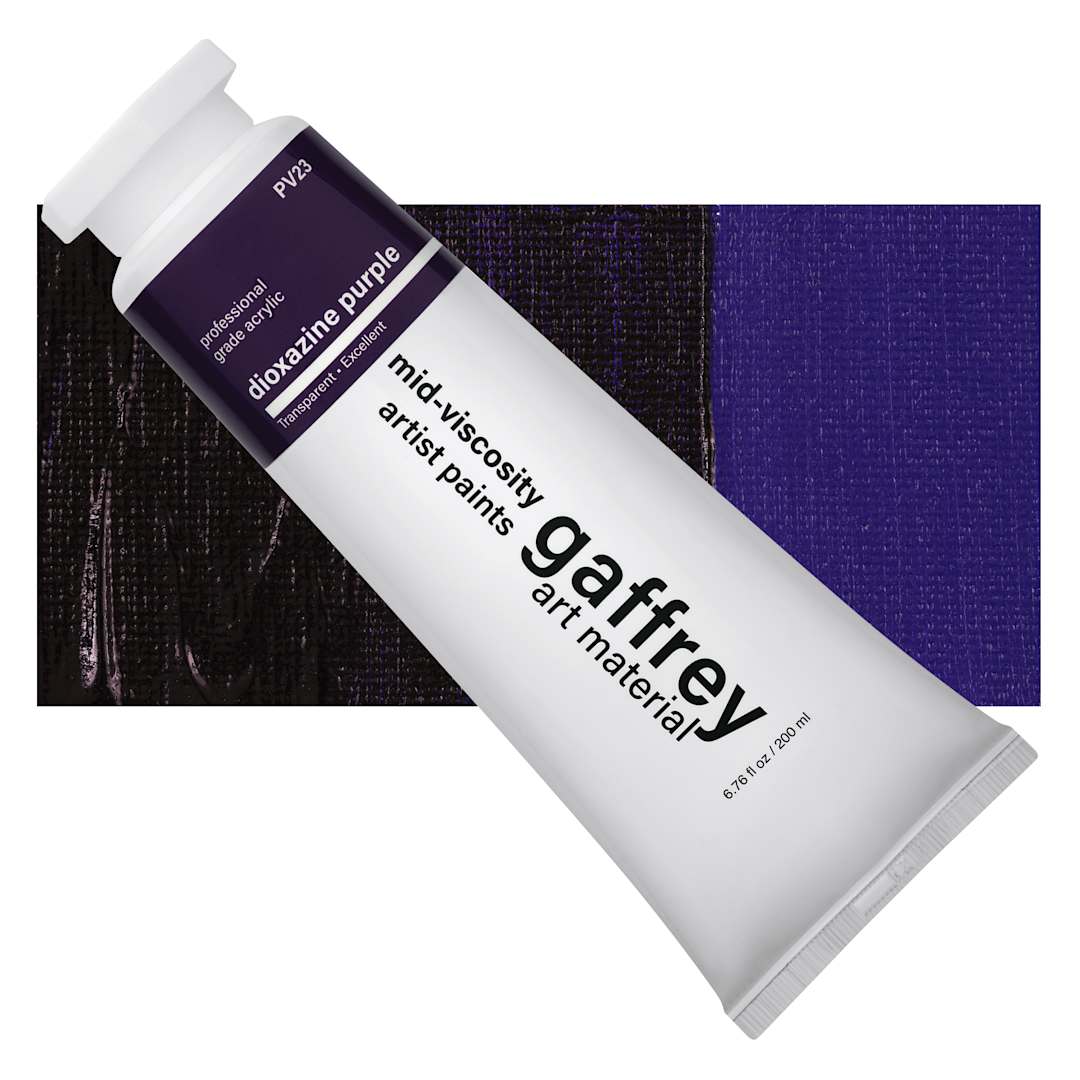 Open in modal - Gaffrey Art Material Standard Body Acrylic Paint - Dioxazine Purple, 200 ml tube and swatch