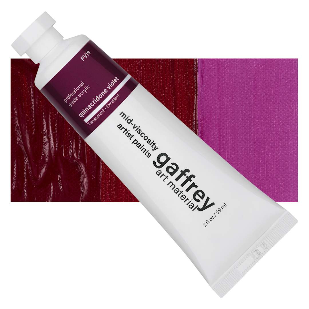 Open in modal - Gaffrey Art Material Standard Body Acrylic Paint - Quinacridone Violet, 59 ml tube and swatch
