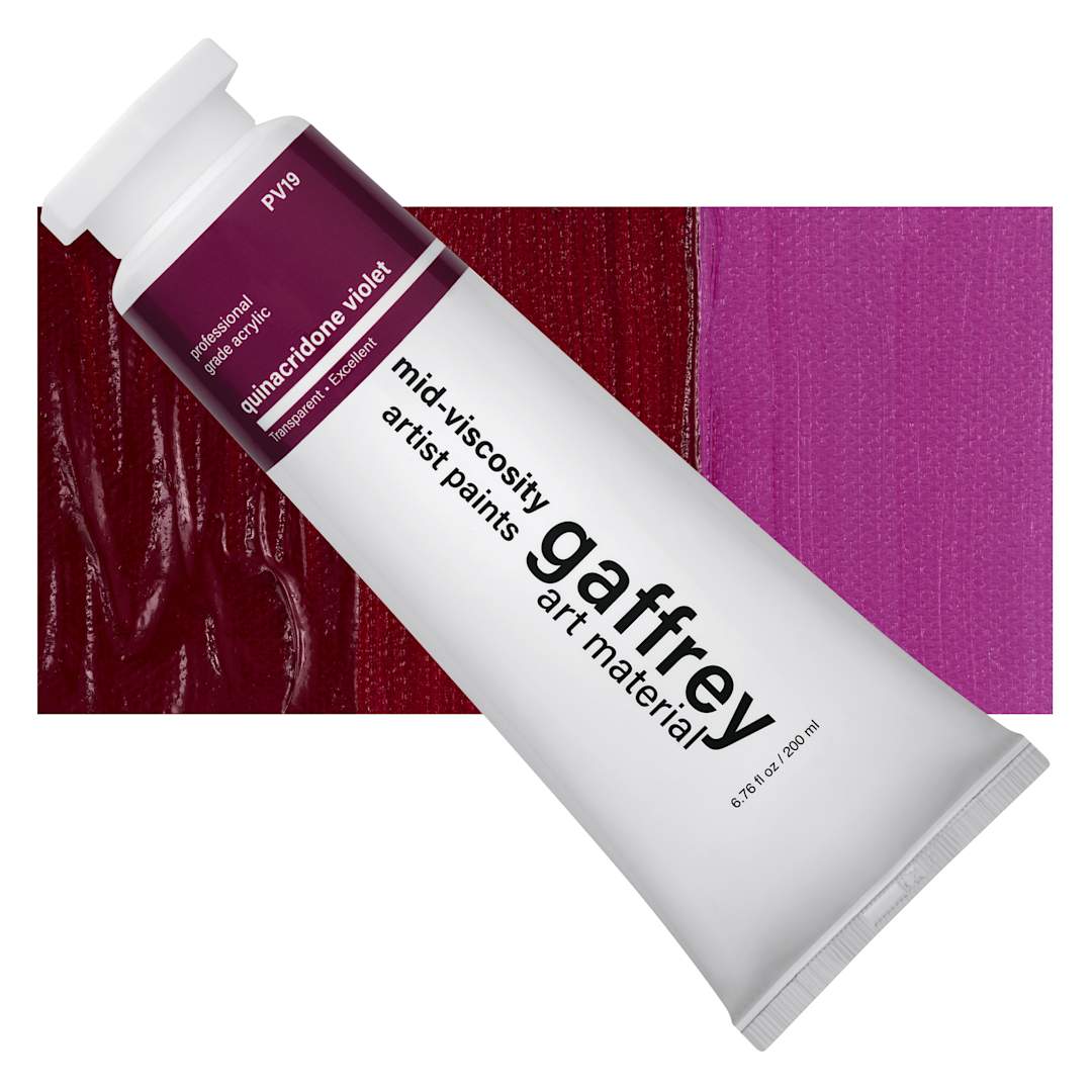Open in modal - Gaffrey Art Material Standard Body Acrylic Paint - Quinacridone Violet, 200 ml tube and swatch