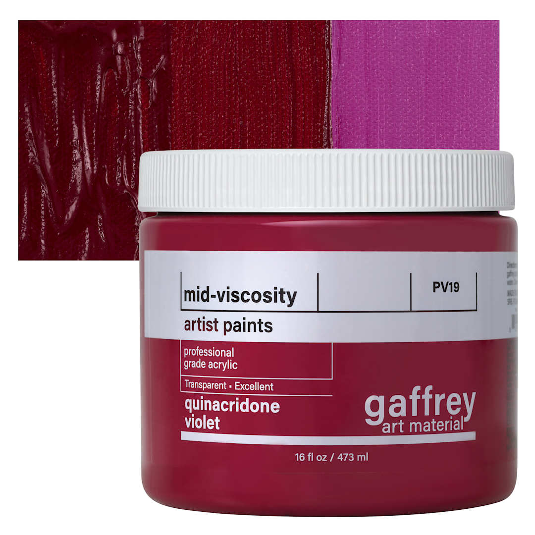 Open in modal - Gaffrey Art Material Standard Body Acrylic Paint - Quinacridone Violet, 473 ml jar and swatch