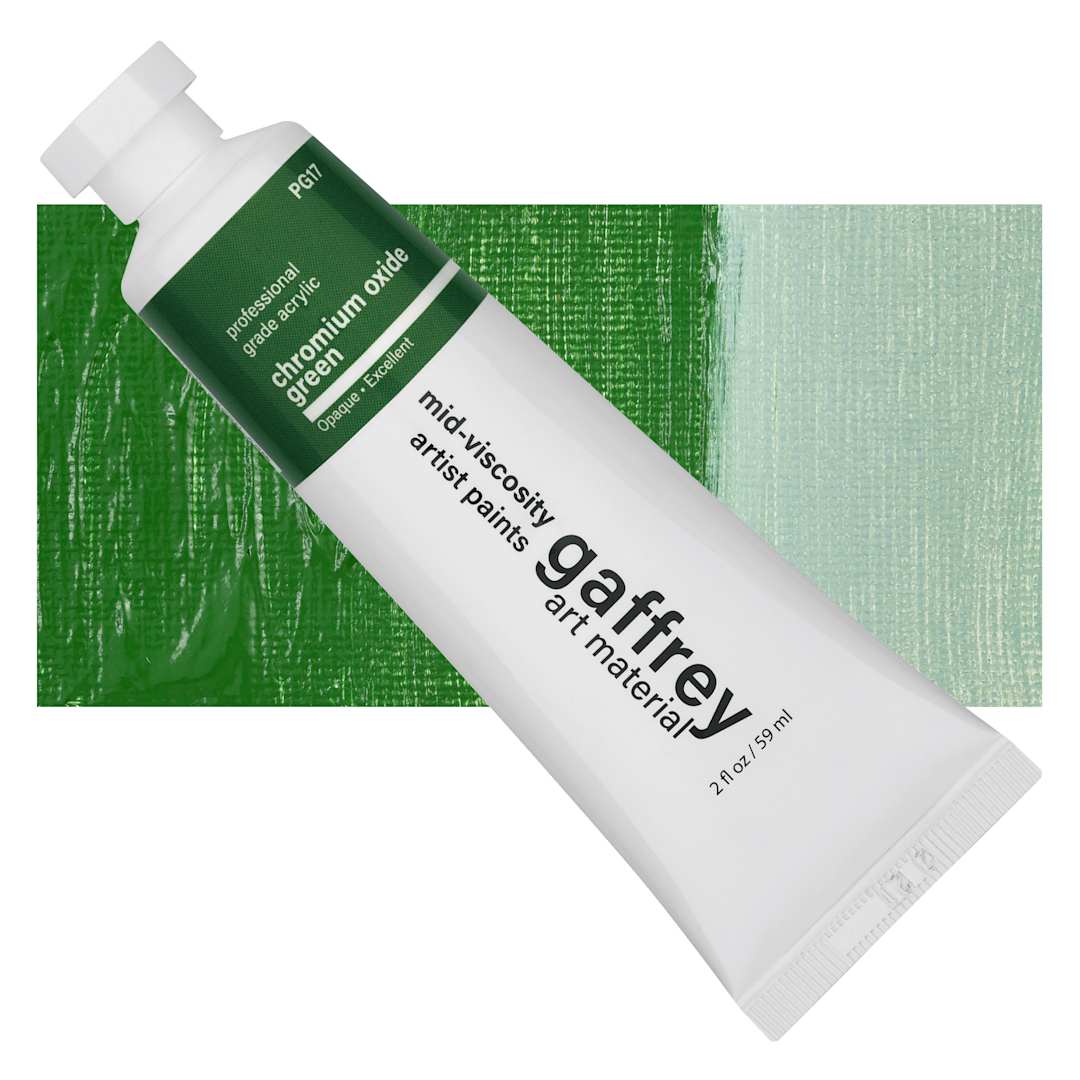 Open in modal - Gaffrey Art Material Standard Body Acrylic Paint - Chromium Green Oxide, 59 ml tube and swatch