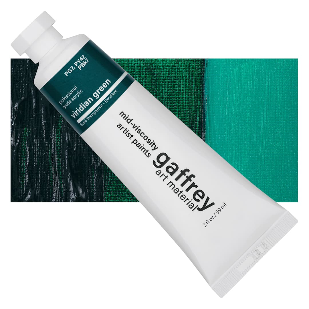Open in modal - Gaffrey Art Material Standard Body Acrylic Paint - Viridian Green, 59 ml tube and swatch