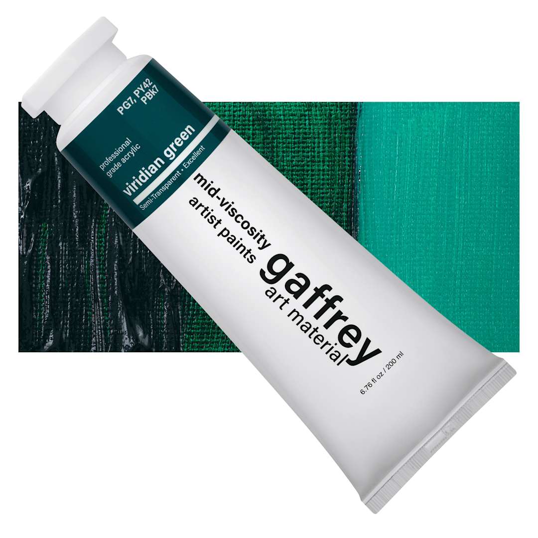 Open in modal - Gaffrey Art Material Standard Body Acrylic Paint - Viridian Green, 200 ml tube and swatch