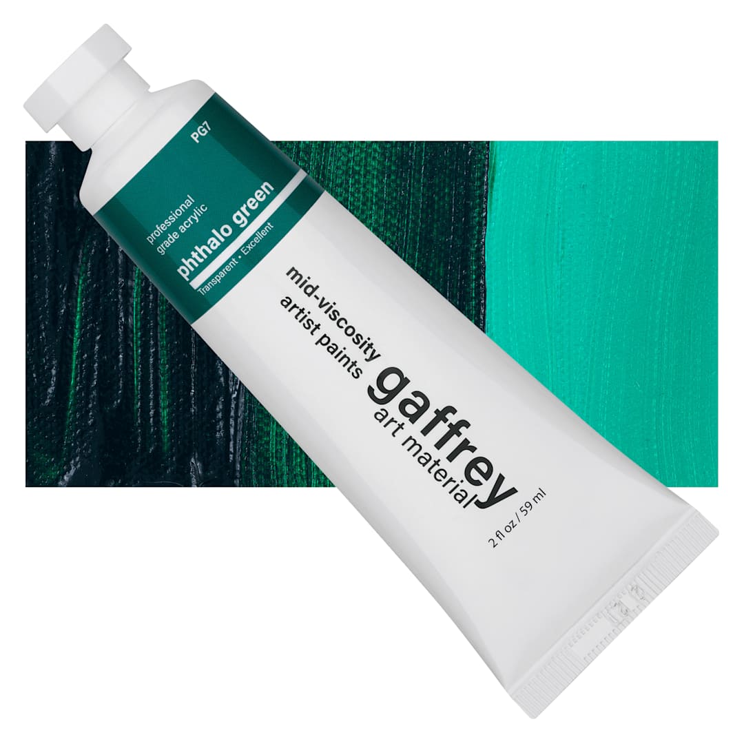 Open in modal - Gaffrey Art Material Standard Body Acrylic Paint - Phthalo Green, 59 ml tube and swatch