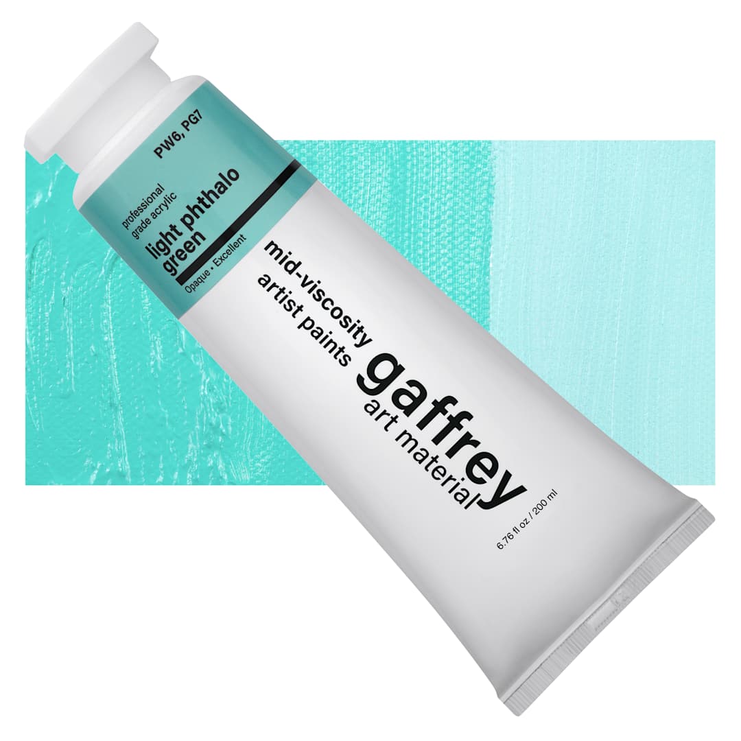 Open in modal - Gaffrey Art Material Standard Body Acrylic Paint - Light Phthalo Green, 200 ml tube and swatch
