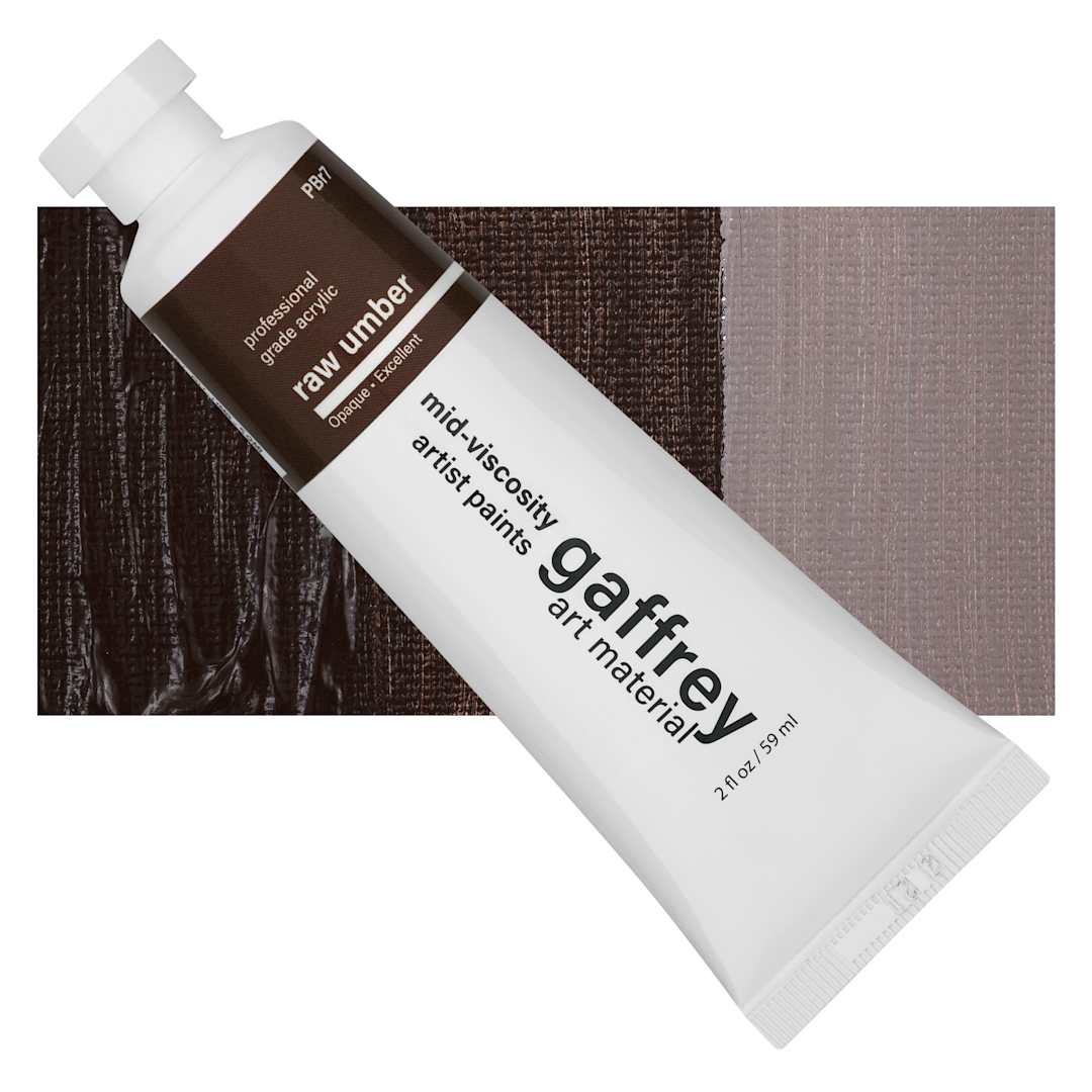 Open in modal - Gaffrey Art Material Standard Body Acrylic Paint - Raw Umber, 59 ml tube and swatch