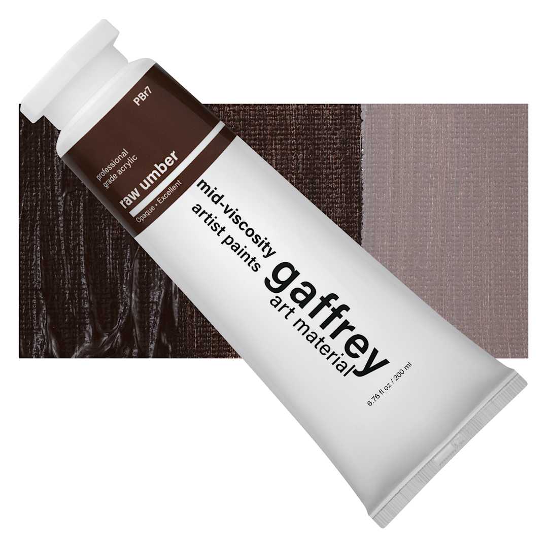 Open in modal - Gaffrey Art Material Standard Body Acrylic Paint - Raw Umber, 200 ml tube and swatch